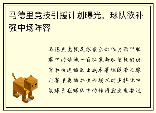 马德里竞技引援计划曝光，球队欲补强中场阵容